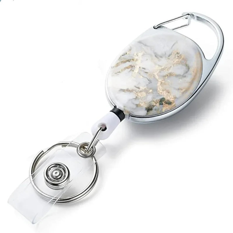 1pc Marble Oval Easy Pull Badge Reels Keychain Egg Shaped Portacredencial Nurse Badge Holder Retractable Badge Clip