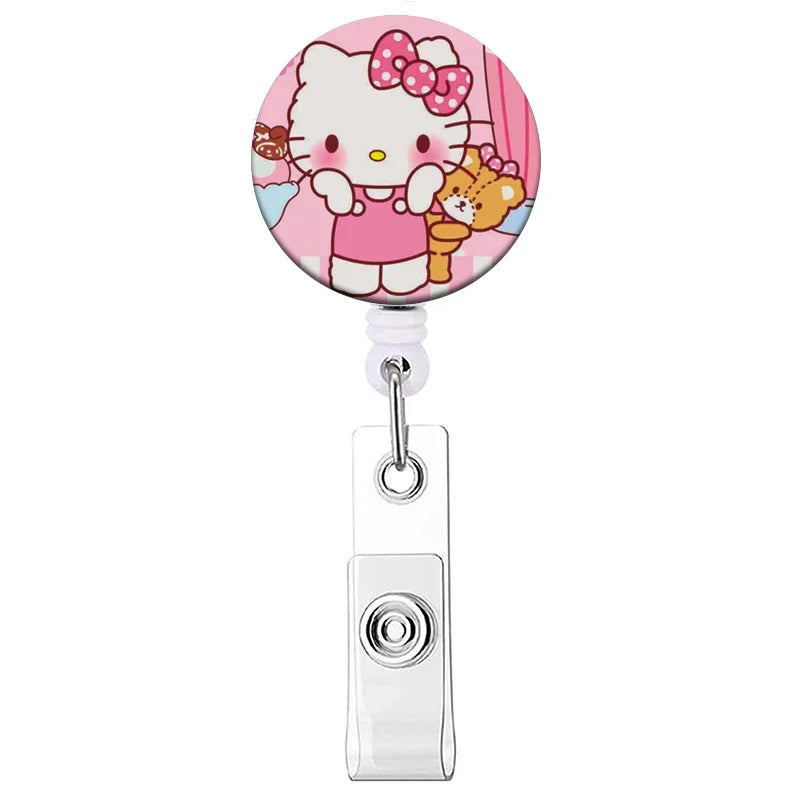 Cartoon Hello Kitty Retractable Clip ID Card Holder Women Door Badge Reel Yoyo Girls Cardholders Nurse Hang Credential Buckle