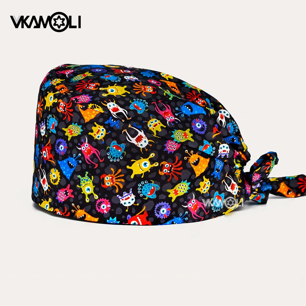 Skull pattern Scrubs hat Wholesale Fashion Breathable Scrub Cap Unisex Health service Workers adjustable caps nursing hat