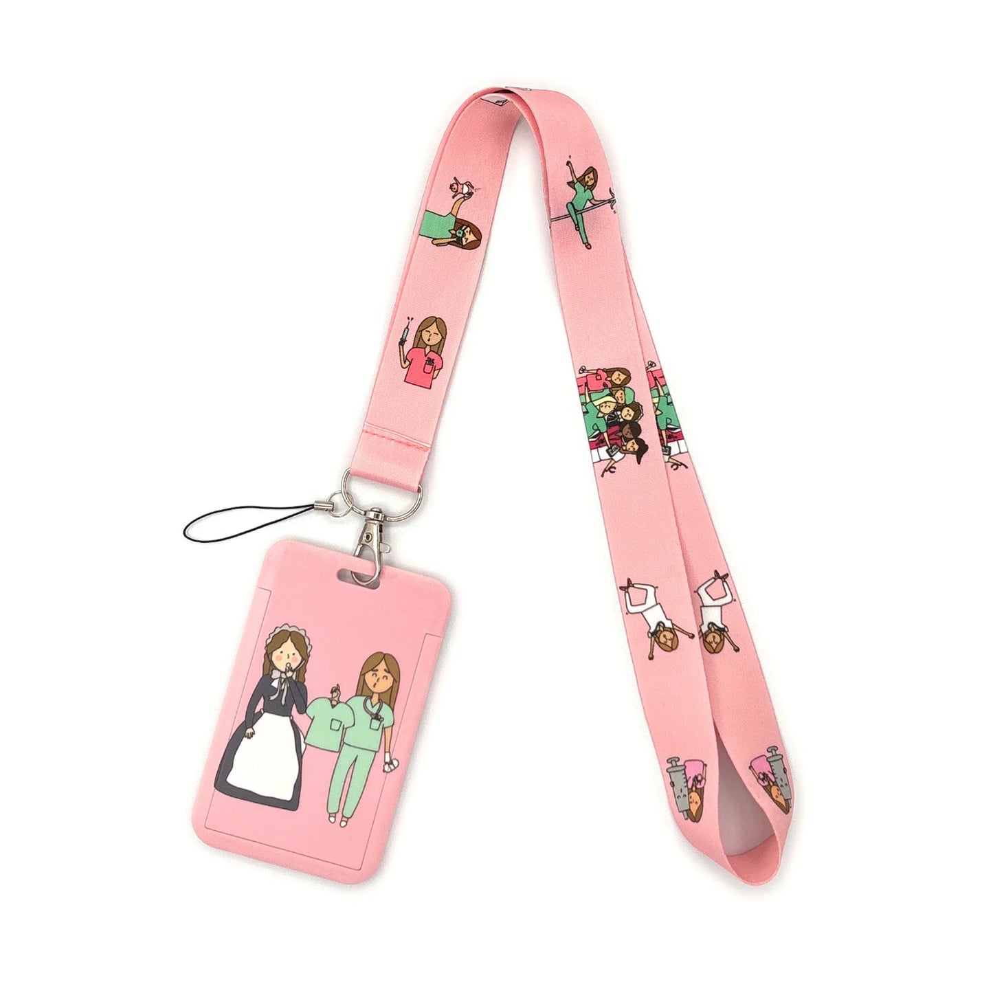 Nurse Life Lanyard Credit Card Holder Neck Strap Cartoon Business Keychain Hang Rope ID Badge Holder Lariat Lasso