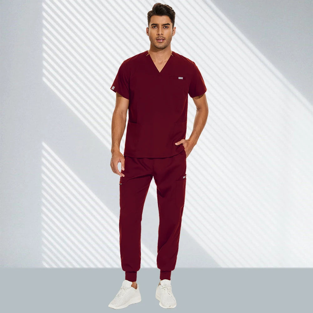 Hospital Doctor Nursing Set Unisex Wholesale Casual Jogger Suits Short Sleeved V-neck Tops Nurse Pants Pharmacy Medical Uniforms