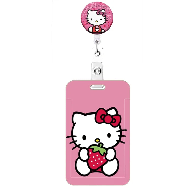 Cartoon Hello Kitty Retractable Clip ID Card Holder Women Door Badge Reel Yoyo Girls Cardholders Nurse Hang Credential Buckle