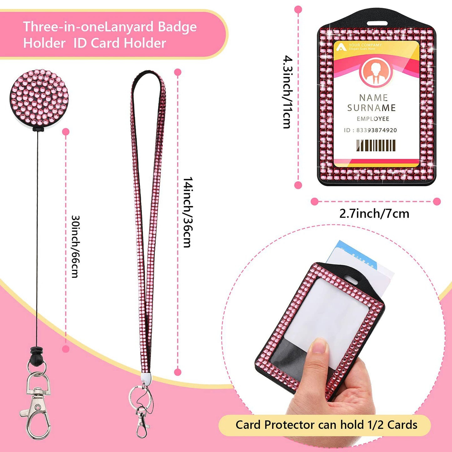 Rhinestone Badge Holder Lanyard Crystal Strap Card Clip Retractable Hanging Rope Horizontal Vertical Style Work ID Card Case New