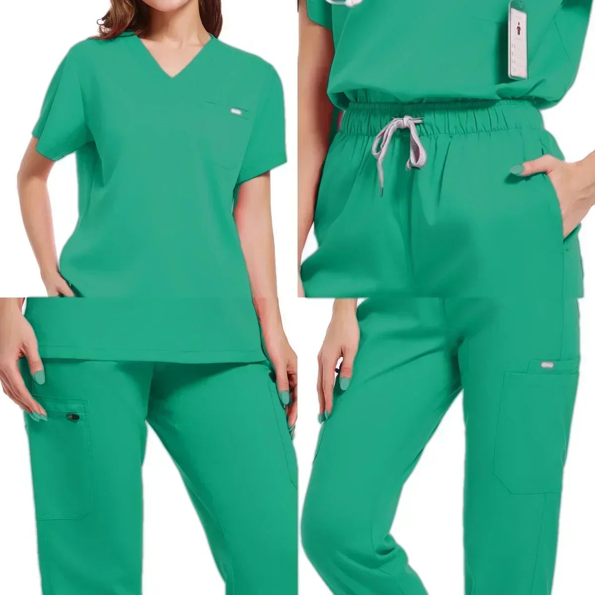 Multicolour Jogger Suit Nurse Scrubs Set Medical Clinical Clothes Doctor Nursing Uniforms Short Sleeve V-neck Tops Pocket Pants