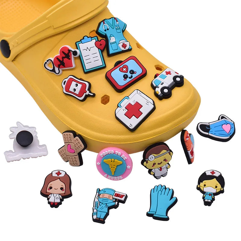 Doctor Nurse Cartoon PVC Shoe Charms Accessories DIY Slipper Sandals Shoe Buckles Pins Hospital Series Shoe Decor Friends Gifts