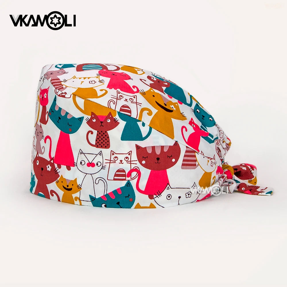 Cute animal print women Scrubs Caps Pet shop Work Scrubs Breathable Lab scrub hat nursing hat wholesale nurseshair hats