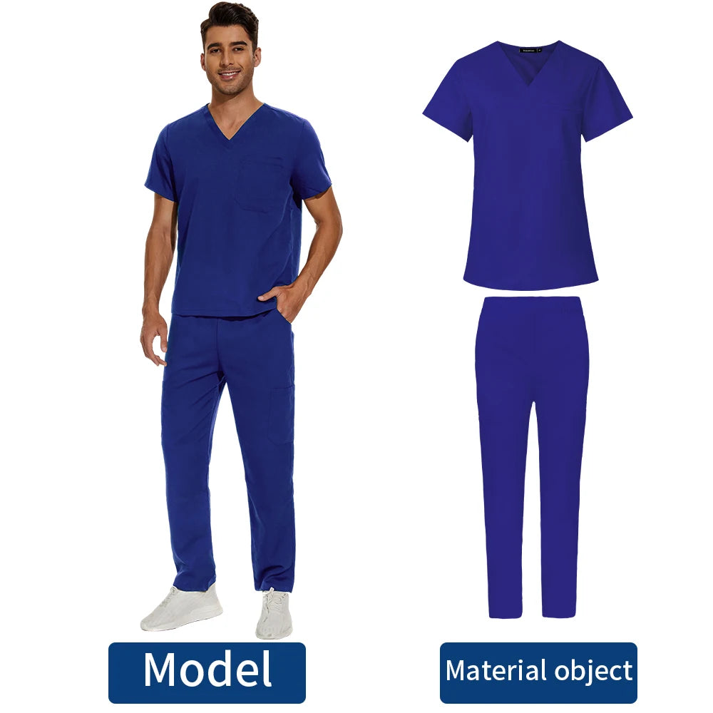 Short Sleeve Mens Scrub Uniforms Doctor Overcoats Dentist Set Medical Tops Pants Man or Women Nurse Work Wear Lab Pharmacy Gown