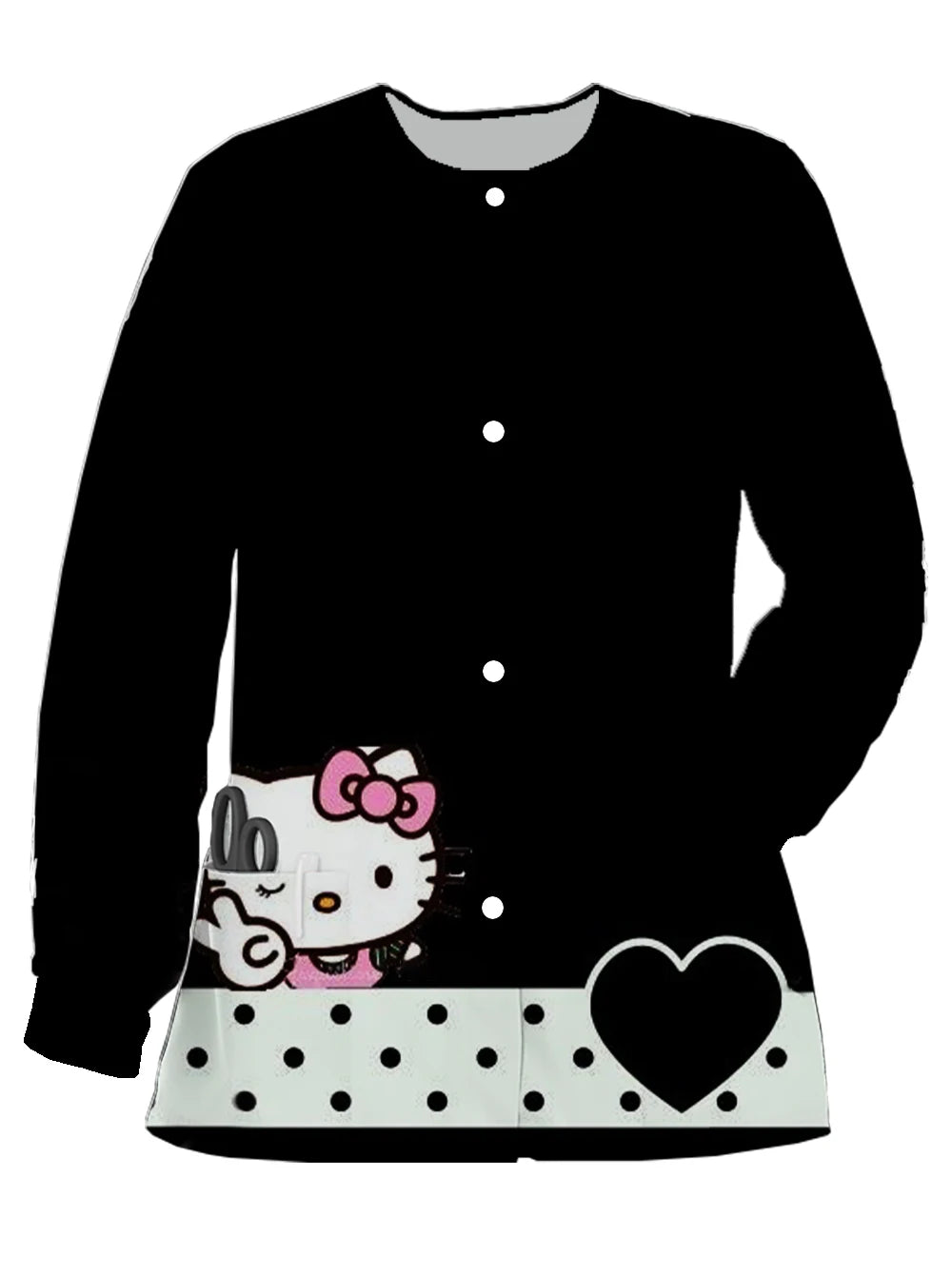 2024 new Hello Kitty printed women's long-sleeved nurse uniform doctor uniform spring and autumn pocket jacket jacket