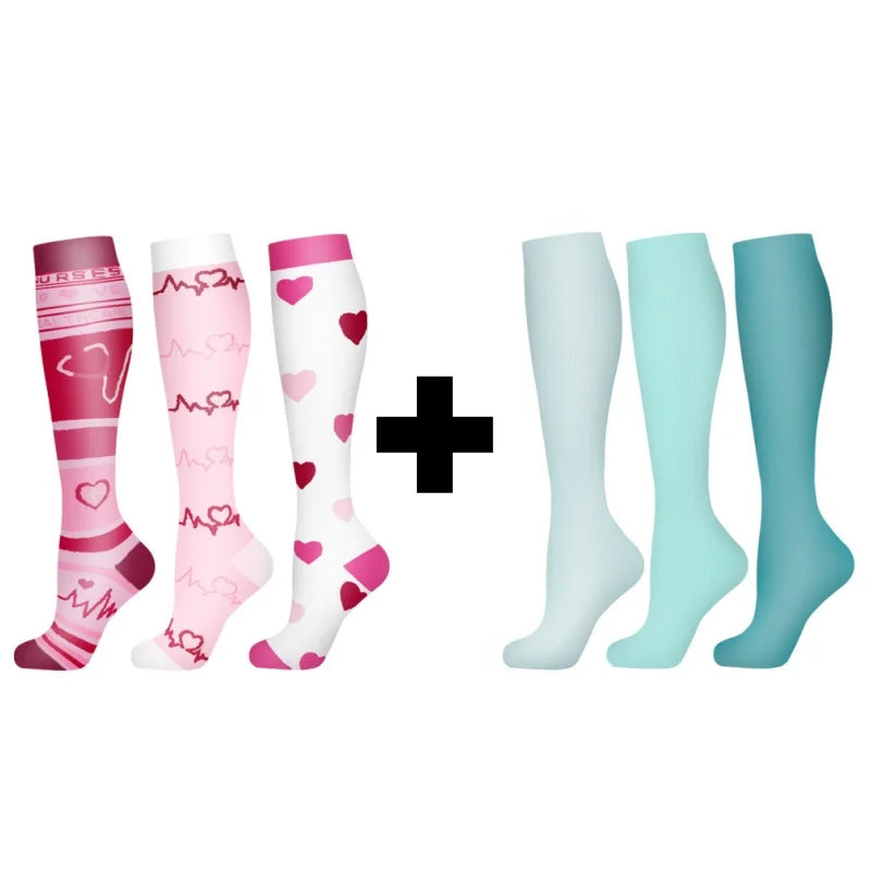 3/6Pairs Compression Socks Outdoor Sports Riding Compress Stretch Stockings Nurse Calf Pressure Leg Socks Swollen Varicose Veins