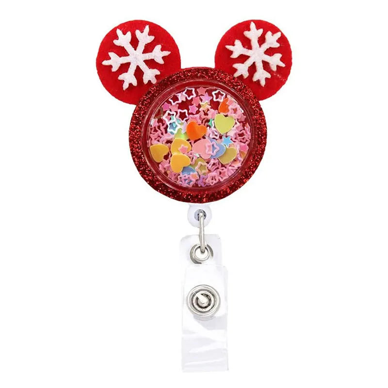 Cartoon Mouse Merry Christmas Style Badge Reel Nurse Workers Enfermera ID Holder Retractable Name Card Holder Accessory