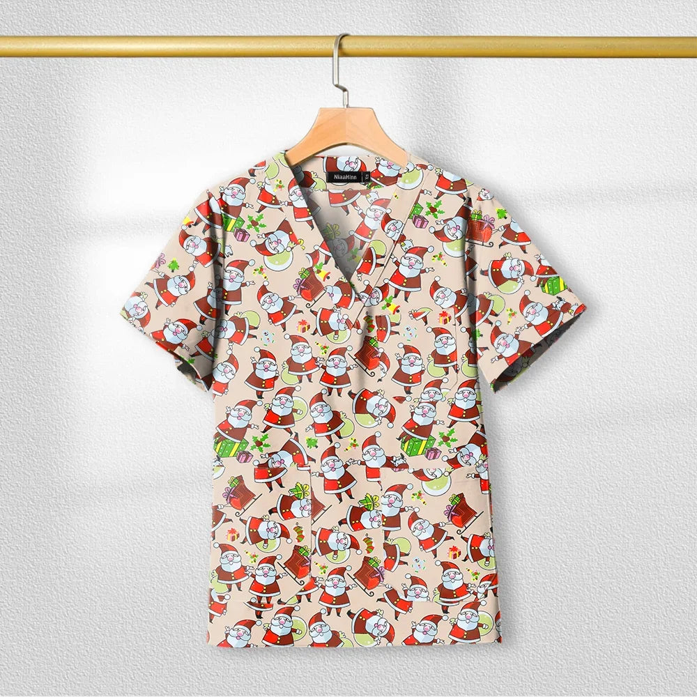 Cotton Printed Medical Uniforms Nurse Accessories for Work Doctor's Surgical Scrub Cartoon Pattern Short Sleeved Shirt Women Men