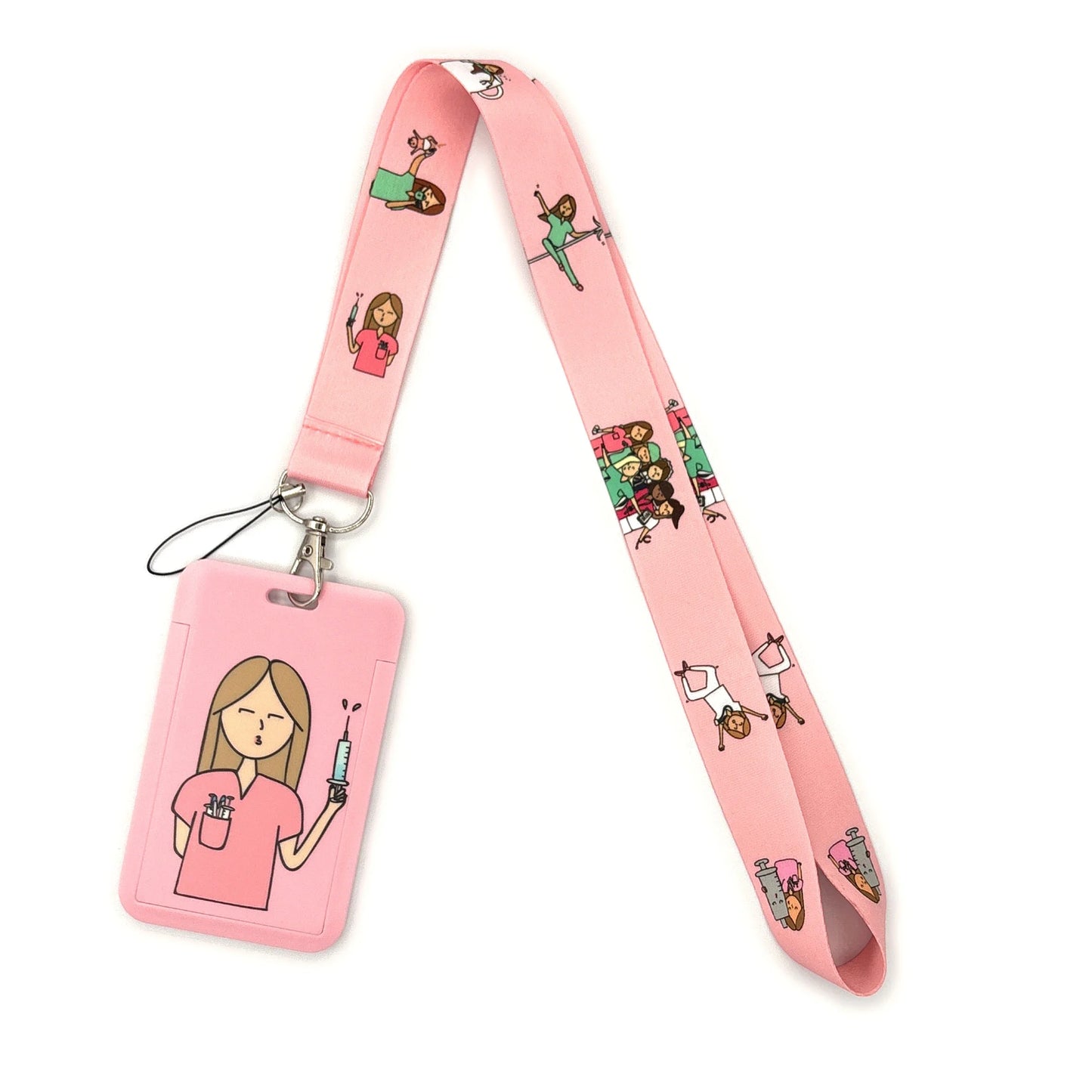 Nurse Life Lanyard Credit Card Holder Neck Strap Cartoon Business Keychain Hang Rope ID Badge Holder Lariat Lasso