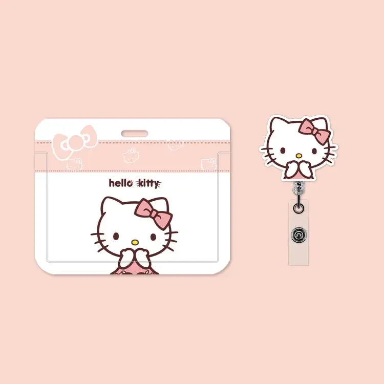 Anime Sanrio Cute Girl Heart Card Holder Set Hello Kitty Doctor Nurse ID Cards Listing Badge Lanyard  Buckle Retractable ID Card