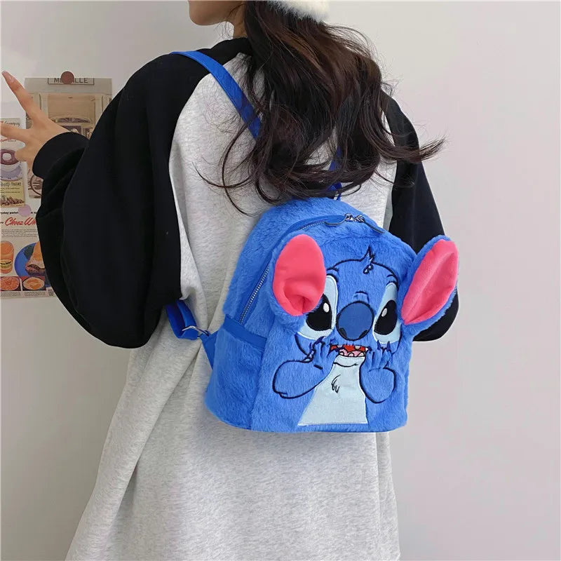 MINISO Stitch New Plush Backpack Cartoon Fashion 3D Mini Women's Backpack Large Capacity Cute Children's Schoolbag periphery