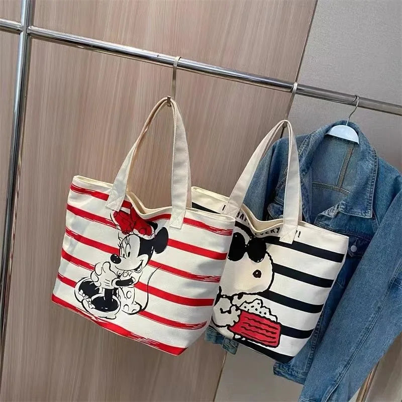 Miniso Snoopy student cartoon large-capacity tote bag new versatile printed mommy bag portable shoulder shopping bag canvas bag