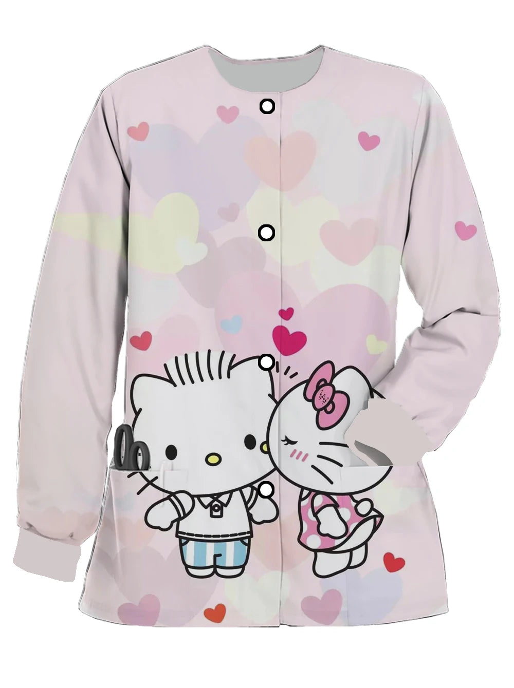 2024 new Hello Kitty printed women's long-sleeved nurse uniform doctor uniform spring and autumn pocket jacket jacket