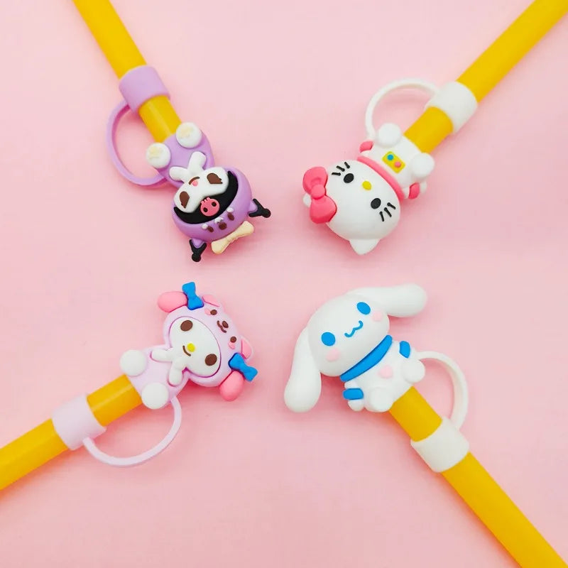 Sanrio Series Cute Straw Covers for Stanley Tumbler Cups Accessories Kawaii Silicone Straw Toppers Protector Cap for 10mm Straws