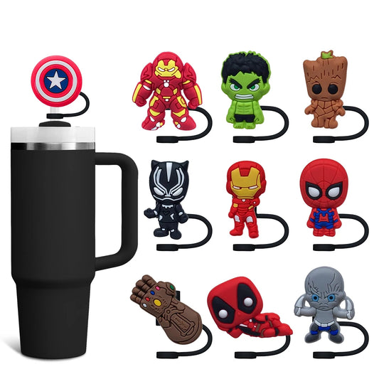 Hot Toys The Avengers SuperHero 10MM Straw Cover Cap Straw Plug Splash Proof Drinking Cup Straw Accessories Home Party Gift