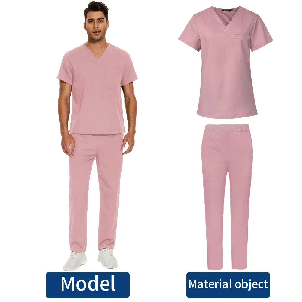 V Neck Scrub Top+doctor Pant Nursing Clothes S-3XL Medical Uniforms Men Short Sleeve Dentist Doctor Costume Nurse Tops and Pants