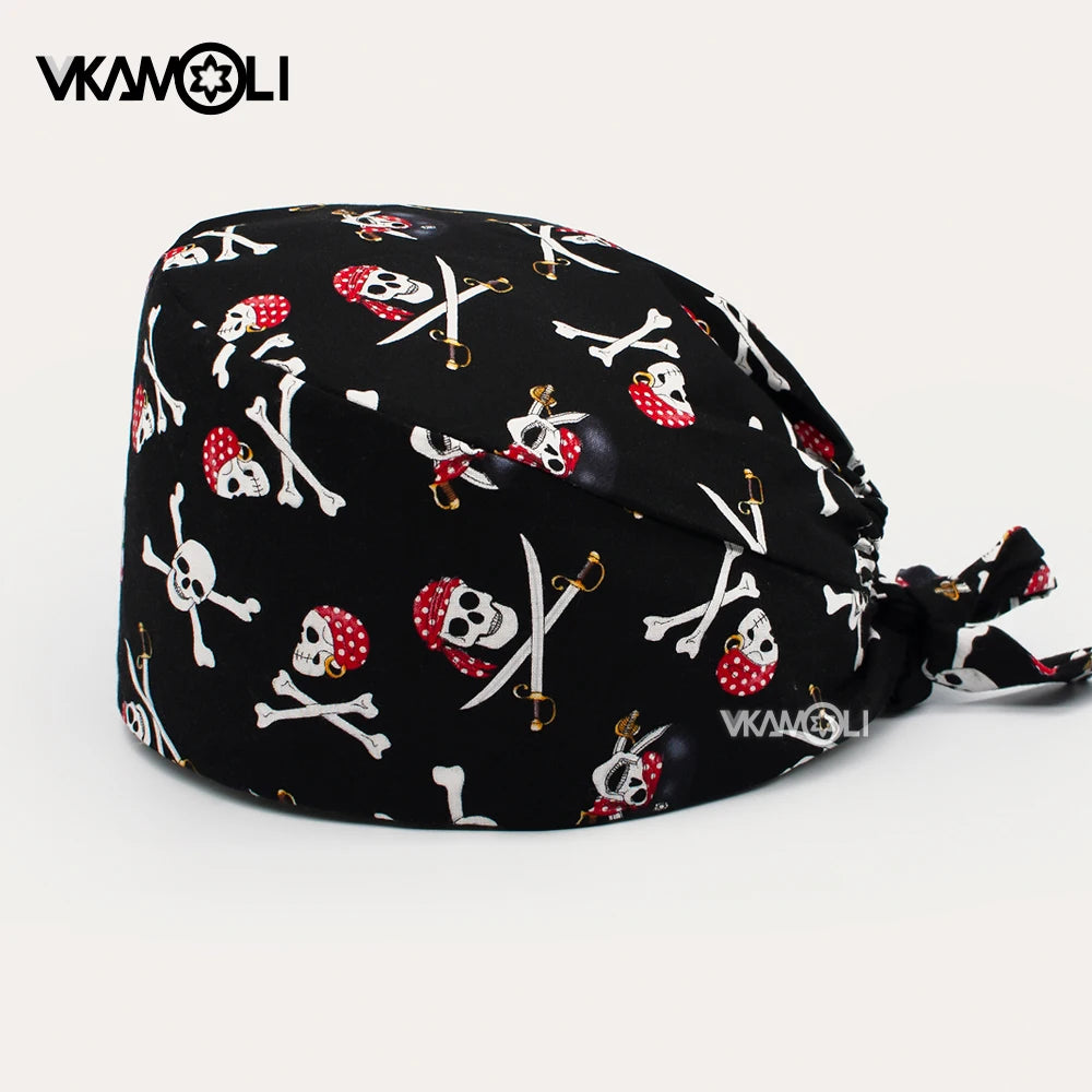 Skull pattern Scrubs hat Wholesale Fashion Breathable Scrub Cap Unisex Health service Workers adjustable caps nursing hat