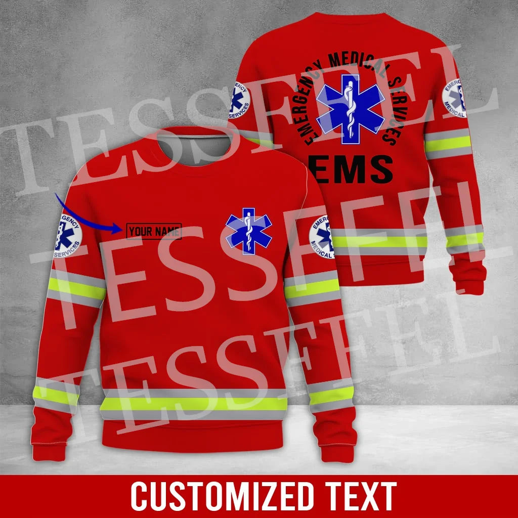 Custom Name Cosplay EMS EMT Medical Paramedic Nurse Worker Tattoo Retro 3DPrint Pullover Harajuku Jacket Casual Funny Hoodies Q3