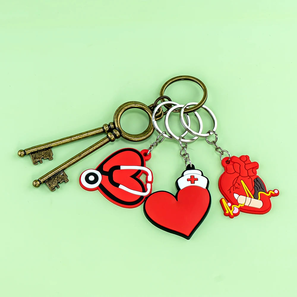 1PCS PVC Rubber Hot Keychain for nurses New Design Medicine Style Heart & Brain Car Key Pendant Cute Bag Ornament Gift