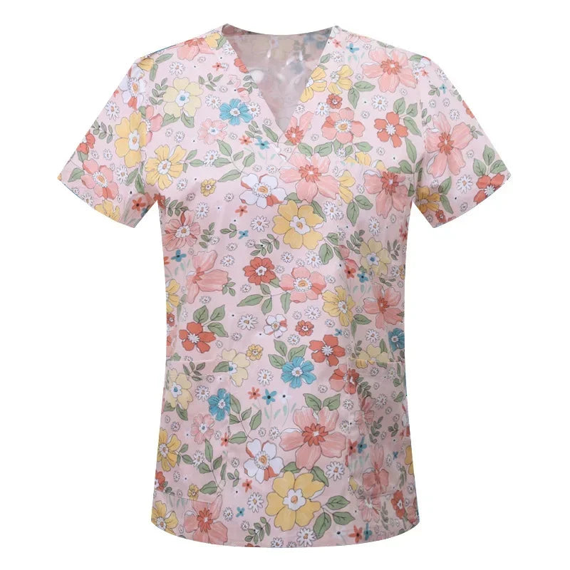 Cartoon Animals Print Pet Clinic Hospital Nursing Scrub Tops Shirts cotton Dentistry Doctor Blouse Medical Surgical Uniforms