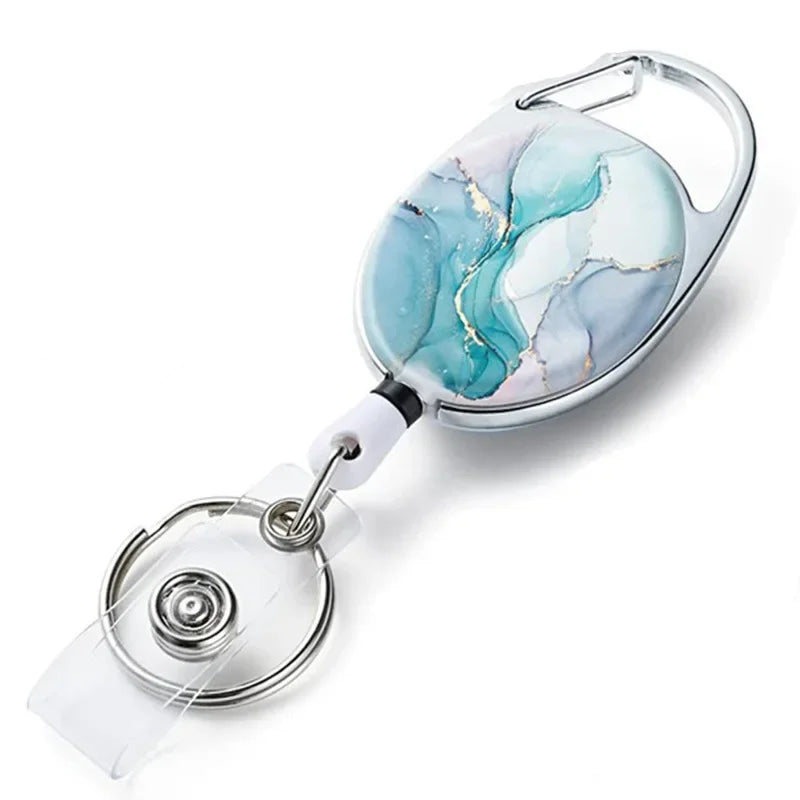 1pc Marble Oval Easy Pull Badge Reels Keychain Egg Shaped Portacredencial Nurse Badge Holder Retractable Badge Clip