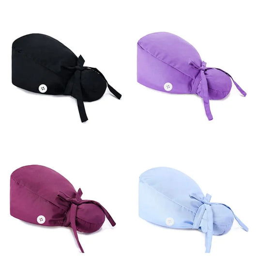 Adjustable Surgical Scrub Caps Working Cap Ponytail Holder Bouffant Nursing Hats With Buttons Long Hair Turban Hats Women & Men