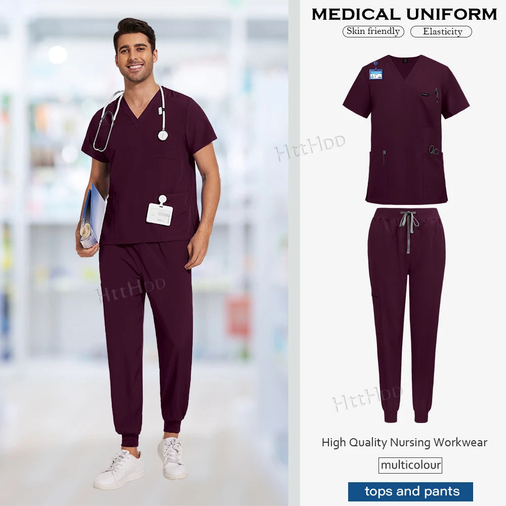 Niaahinn Uniforms High Quality Medical Nursing Scrub Unisex Pet Beauty Dental Clinic Nurses Uniform Multicolour Mens Scrubs Sets