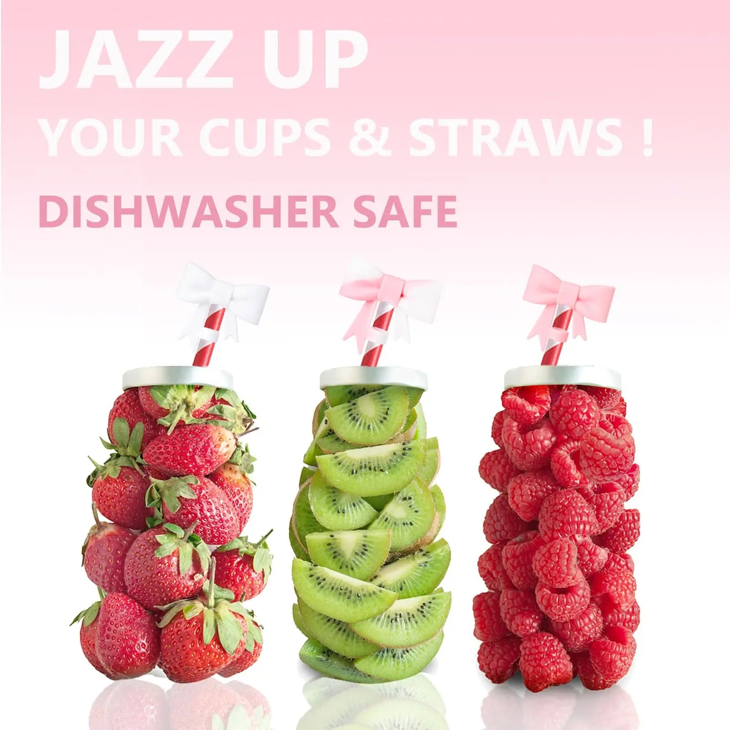 3 Pcs Classic Pink Bow Straw Covers Cap Toppers Compatible with Stanley 30&40 oz Tumbler Cups,Reusable Cute Silicone Straw Tips