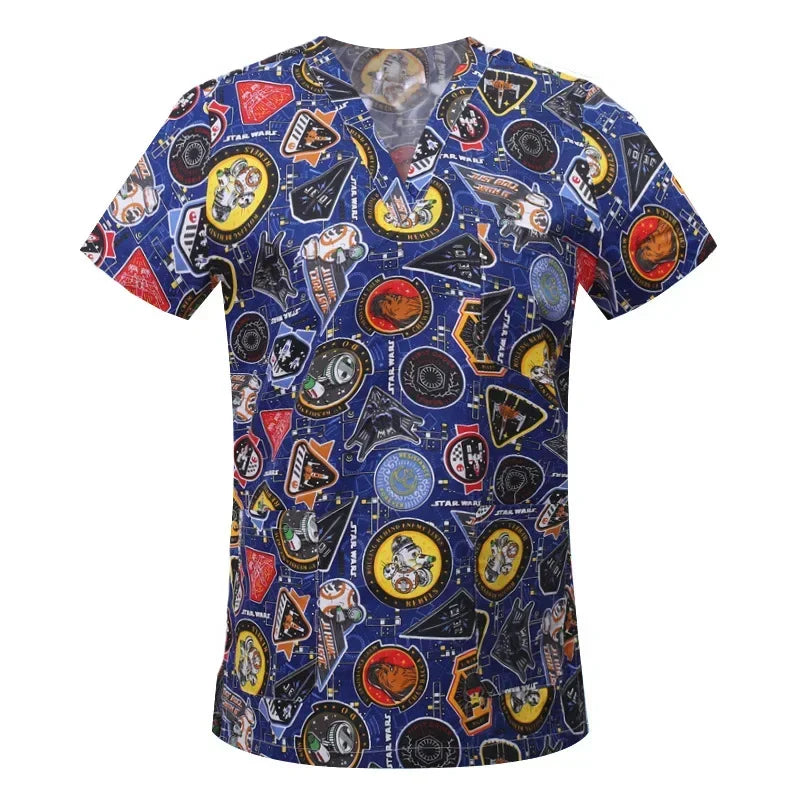 Cartoon Animals Print Pet Clinic Hospital Nursing Scrub Tops Shirts cotton Dentistry Doctor Blouse Medical Surgical Uniforms