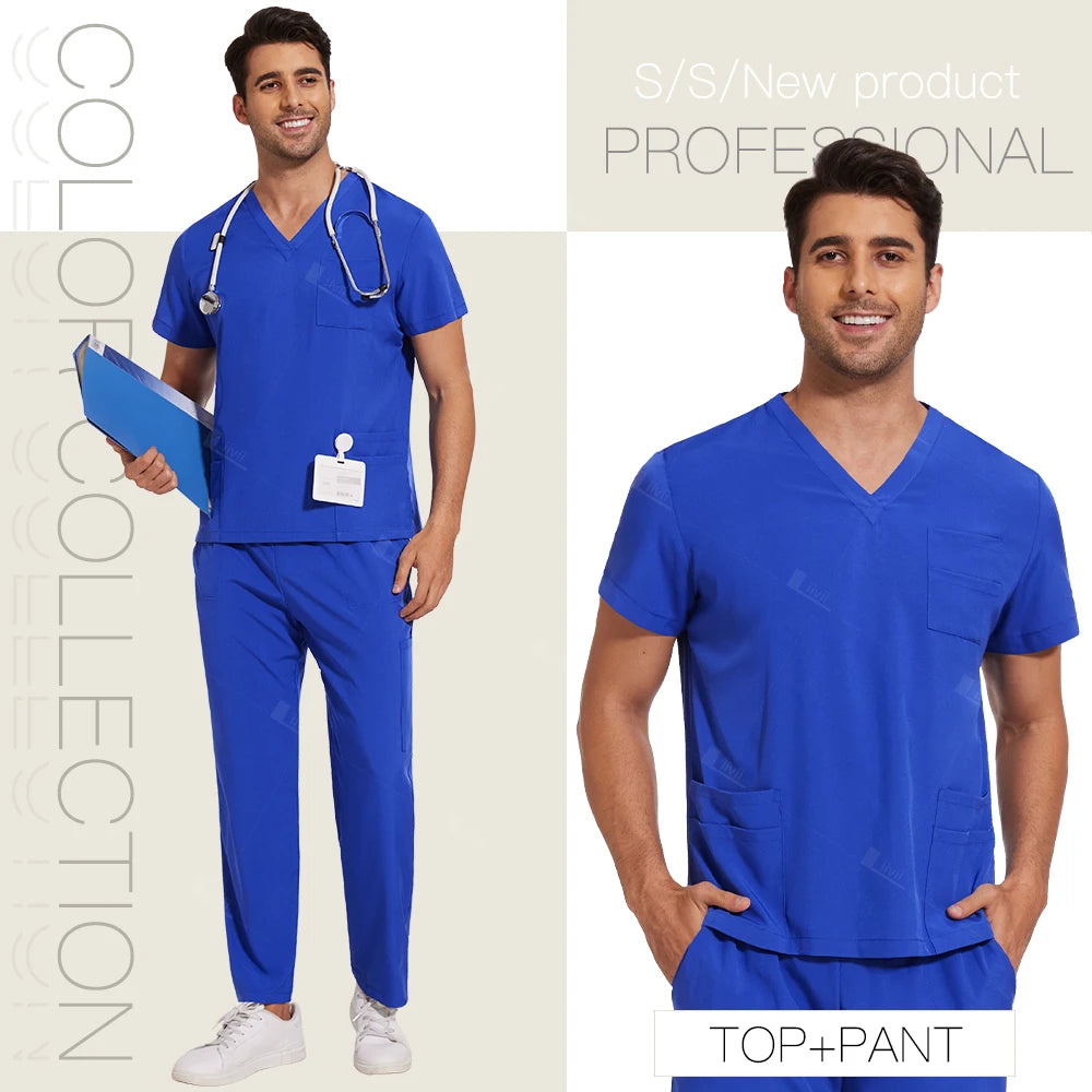 Fashion Simple Pockets Medical Uniforms Unisex Scrubs Set Hospital Surgical Gowns Dental Work Clothes Nurse Clinical Accessories