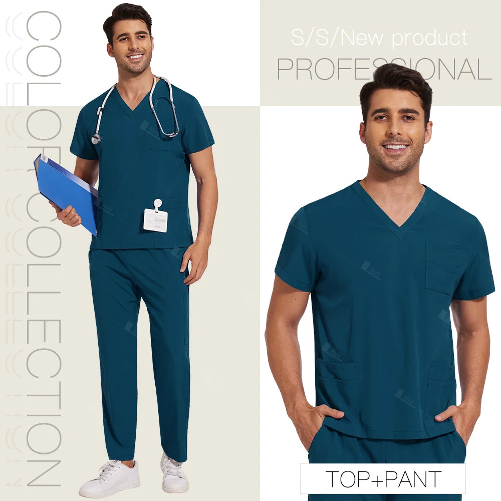 Fashion Simple Pockets Medical Uniforms Unisex Scrubs Set Hospital Surgical Gowns Dental Work Clothes Nurse Clinical Accessories