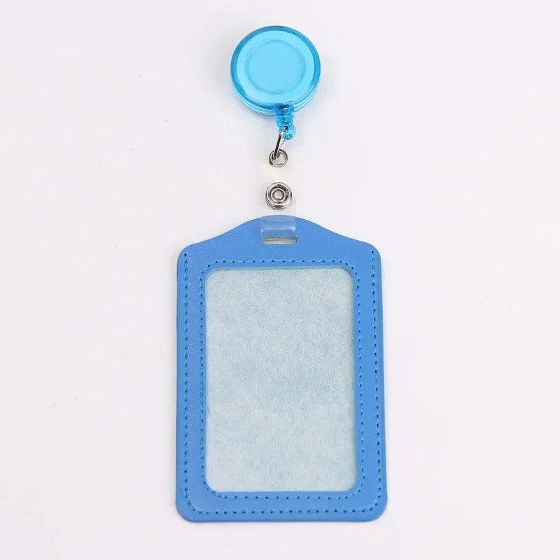 Women Men Student Retractable Badge Reel ID Card Holder Cover Case Nurse Badge Lanyards Fashion PU Leather Card Holders Set