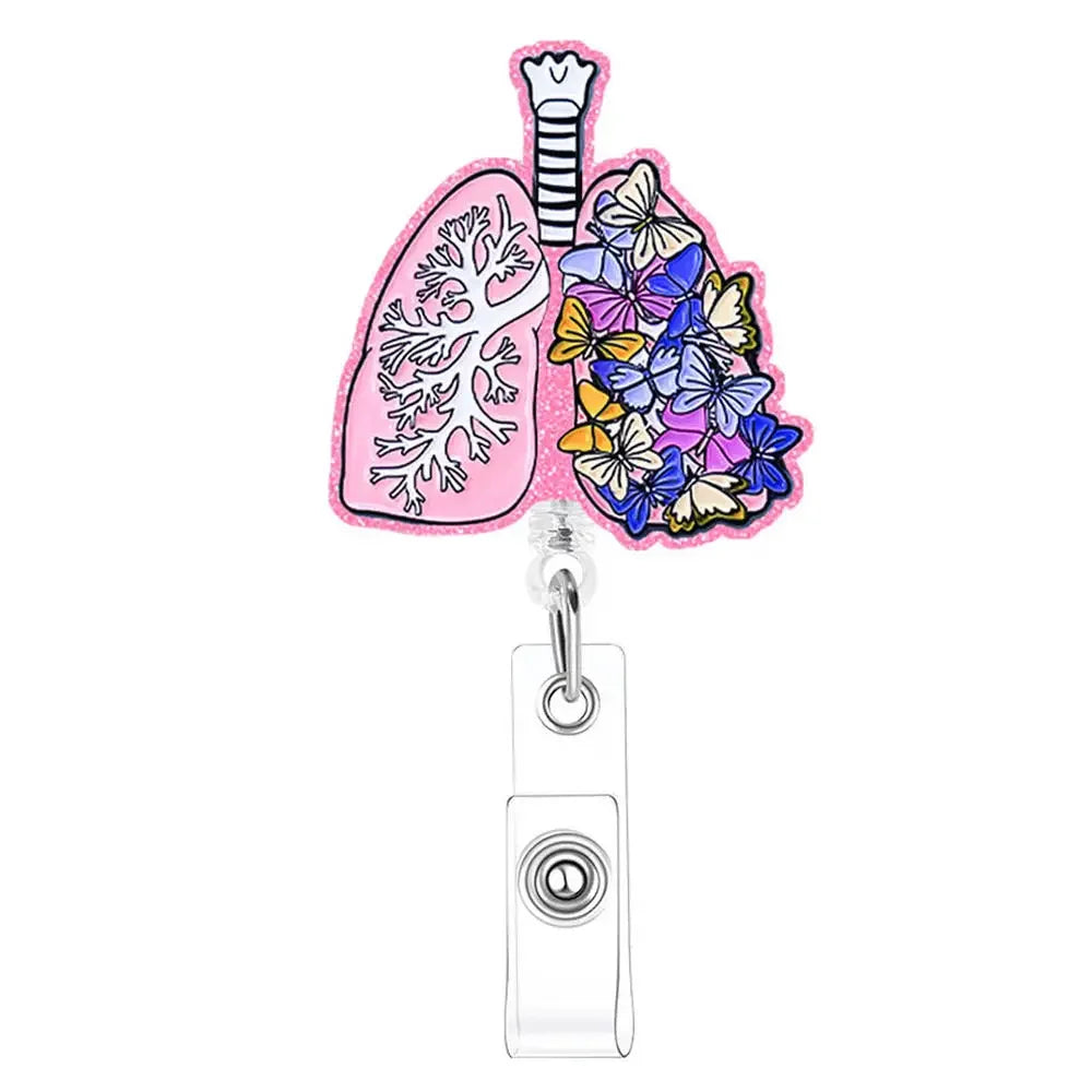 Medical Care Heart Lungs Brain Acrylic Nurse Badge Reel Retractable Id Badge Holder With 360 Rotating Alligator Clip Name Holder