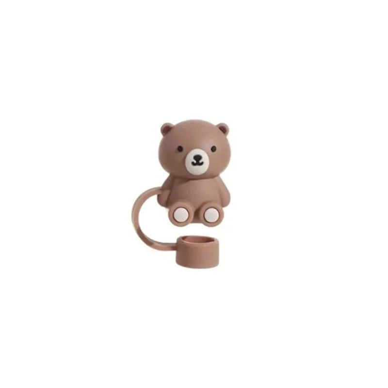 10mm Straw Cover Suitable Compatible With Stanley Cup Cute Teddy Bear Silicone Straw Plug Straw Dust Cover New 2024