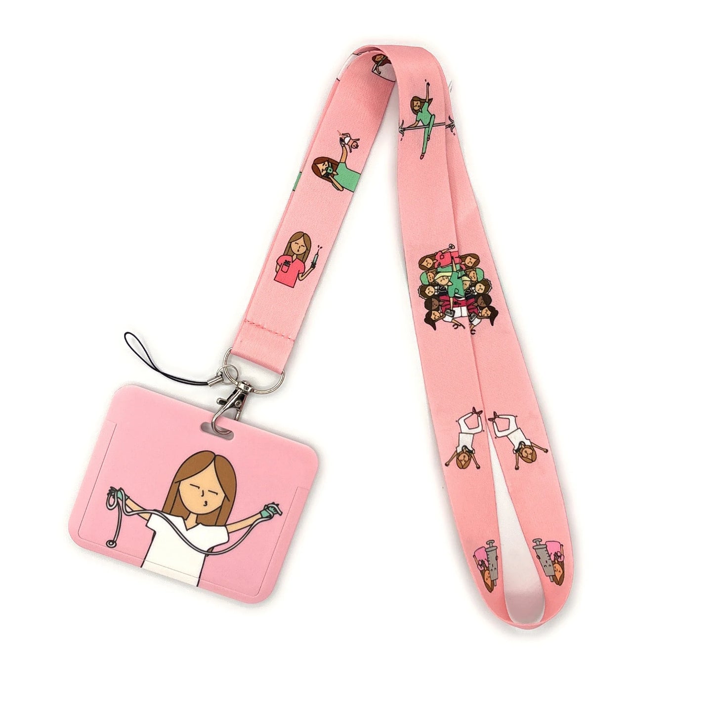 Nurse Life Lanyard Credit Card Holder Neck Strap Cartoon Business Keychain Hang Rope ID Badge Holder Lariat Lasso