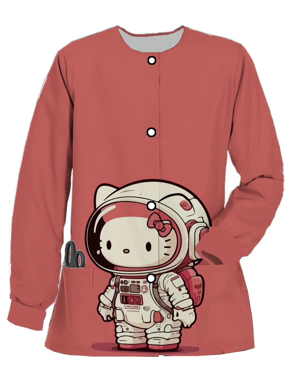 2024 new Hello Kitty printed women's long-sleeved nurse uniform doctor uniform spring and autumn pocket jacket jacket