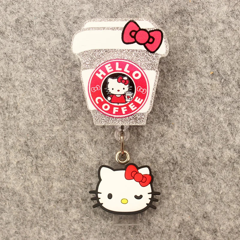 Cartoon Cat Coffee Style Retractable Badge Reel Nurse Doctor Card Holder Office Hospital Name Card Supplies