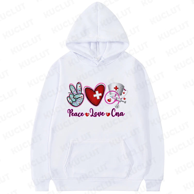 New Women Hoodies Pullover Oversize Valentines Day Love Nurse Print Hoodies Casual Long Sleeve Women Sweatshirts Nurse Gifts