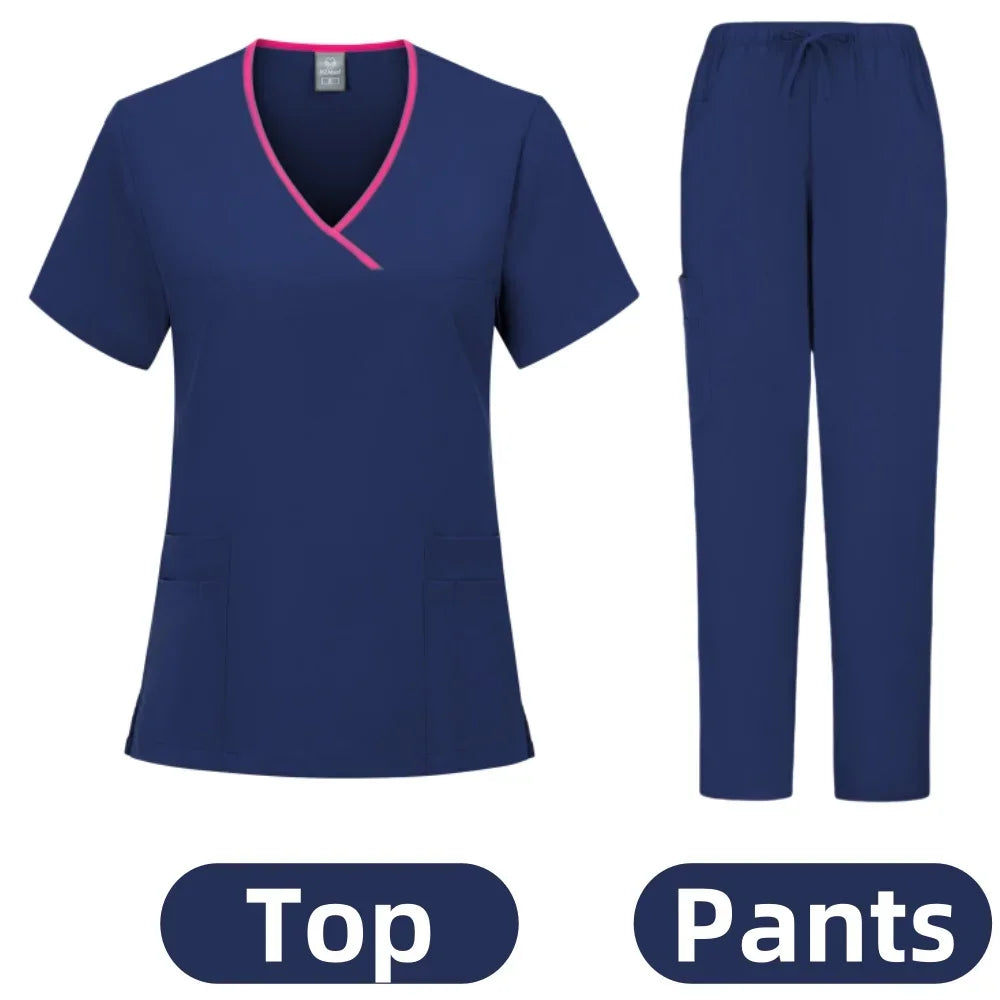 Medical Nurse Beauty Salon Workwear Clinical Scrubs Top + Pant Spa Doctor Nursing Tunic Suit Surgical Uniforms Woman Scrub Set