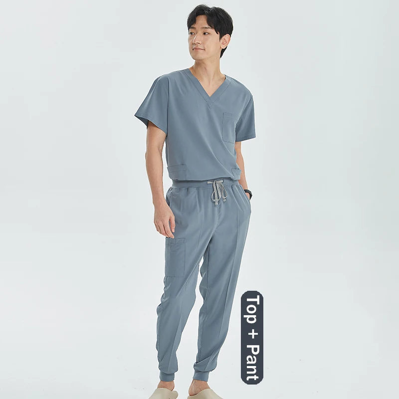 Unisex Medical Uniforms V-neck Top Jogger Pants Scrub Set Stretch Surgical Workwear Dentist Vet Nursing Suit Doctor Outfit S21