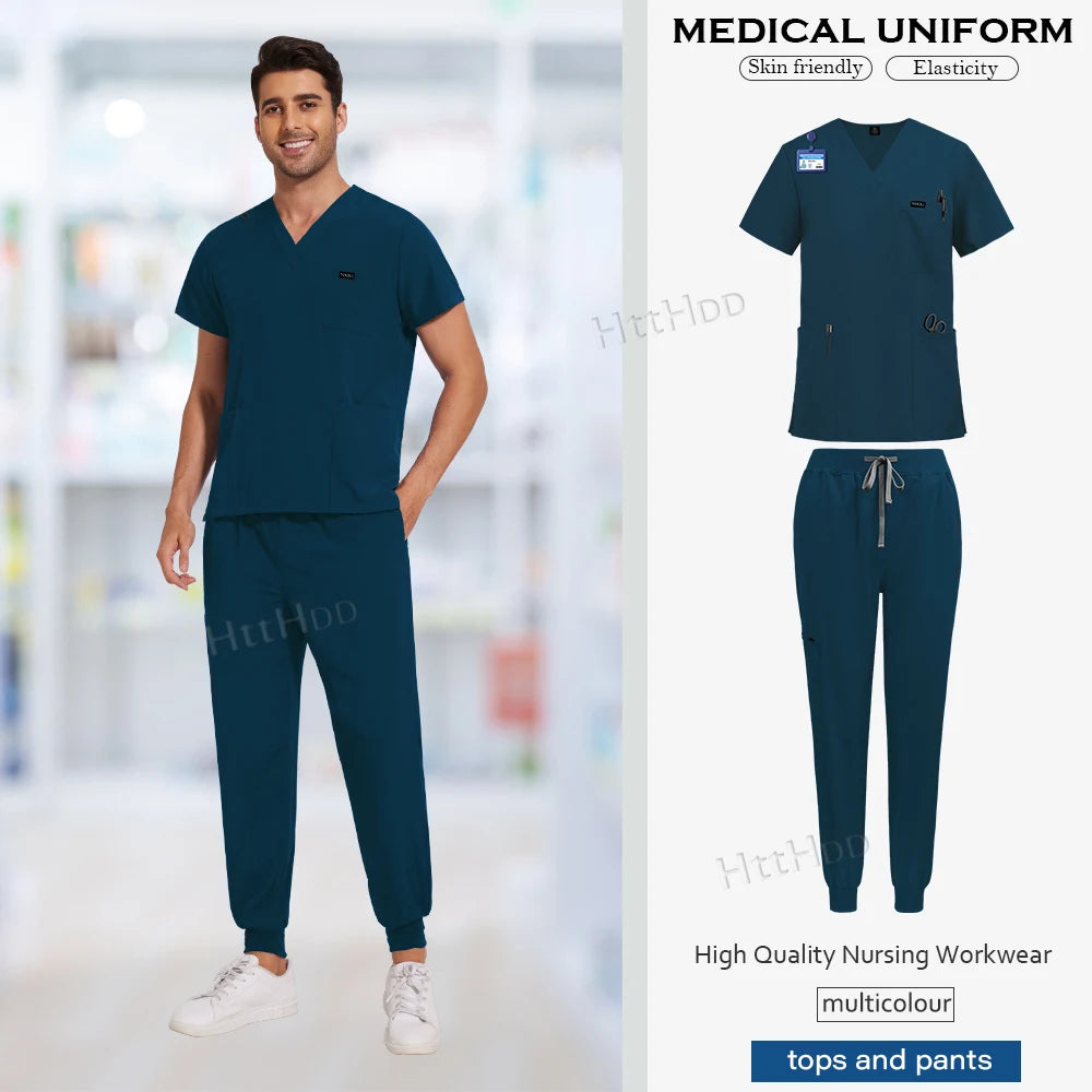 Niaahinn Uniforms High Quality Medical Nursing Scrub Unisex Pet Beauty Dental Clinic Nurses Uniform Multicolour Mens Scrubs Sets