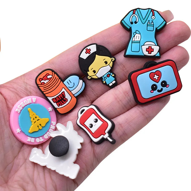 Doctor Nurse Cartoon PVC Shoe Charms Accessories DIY Slipper Sandals Shoe Buckles Pins Hospital Series Shoe Decor Friends Gifts