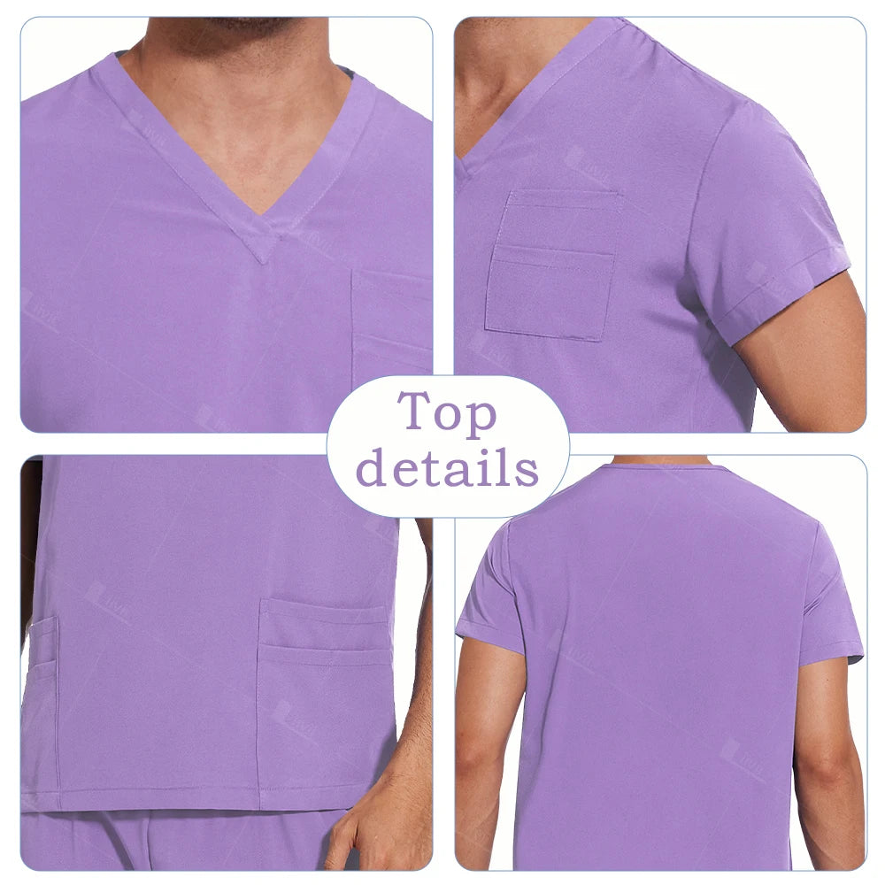 Fashion Simple Pockets Medical Uniforms Unisex Scrubs Set Hospital Surgical Gowns Dental Work Clothes Nurse Clinical Accessories