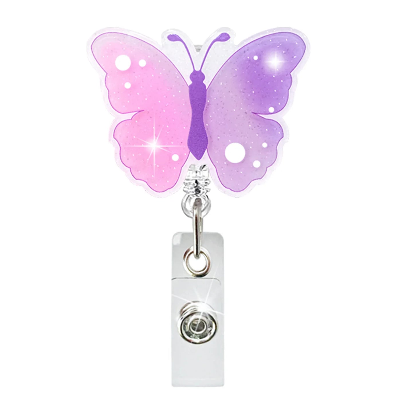 Work Card Clips Butterfly Crystal Chest Card Retractable Badge Reel Nurse Badge Clip Hospital Badge Holder ID Card Clips