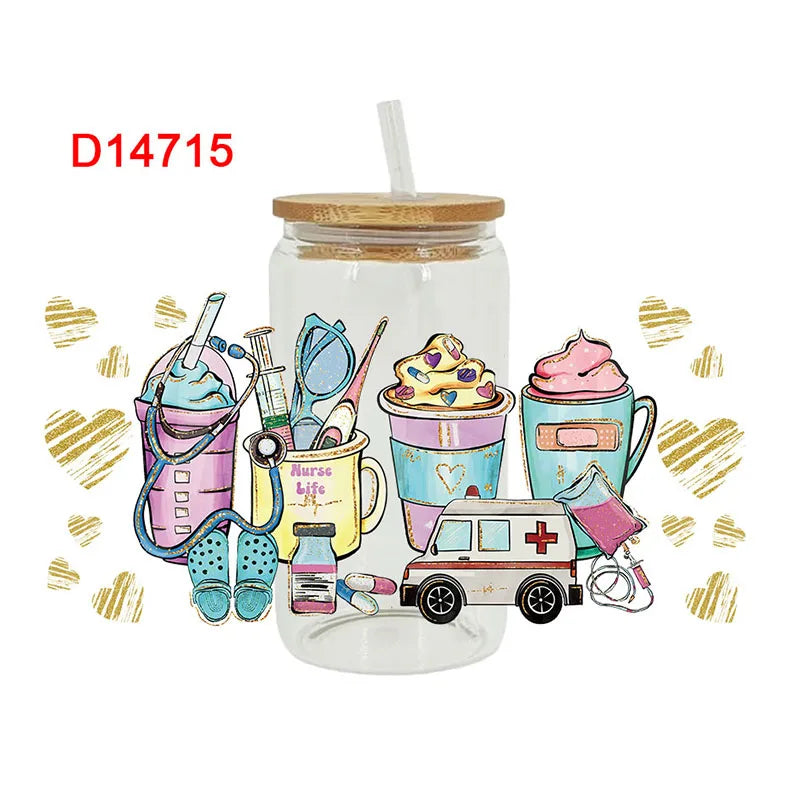 3D UV DTF Transfers Stickers 16oz Cup Wraps Nurse Doctor Health Printed For DIY Glass Ceramic Metal Leather Etc.  D14017