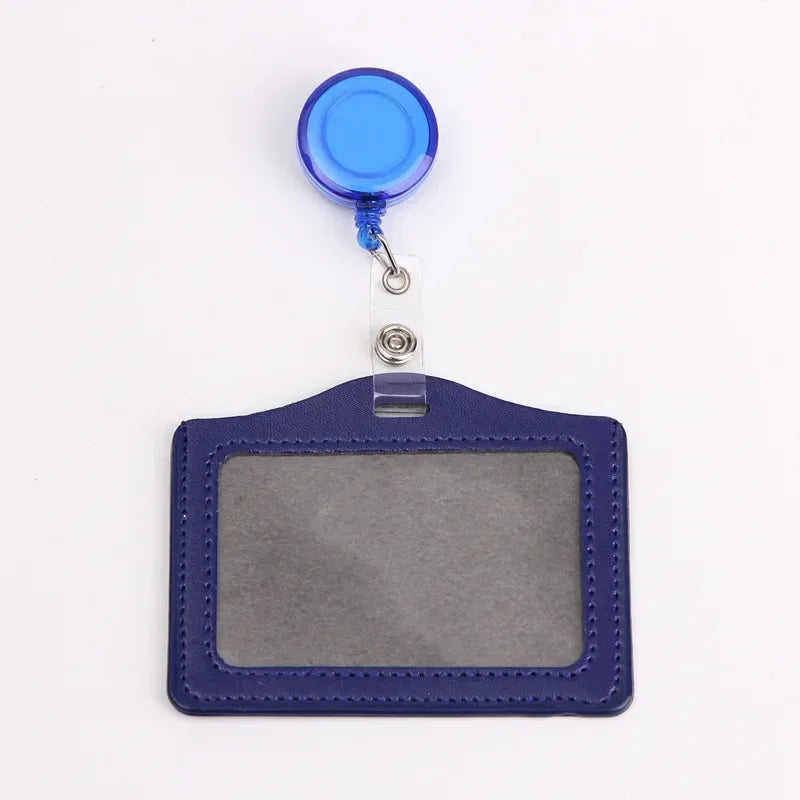 Women Men Student Retractable Badge Reel ID Card Holder Cover Case Nurse Badge Lanyards Fashion PU Leather Card Holders Set