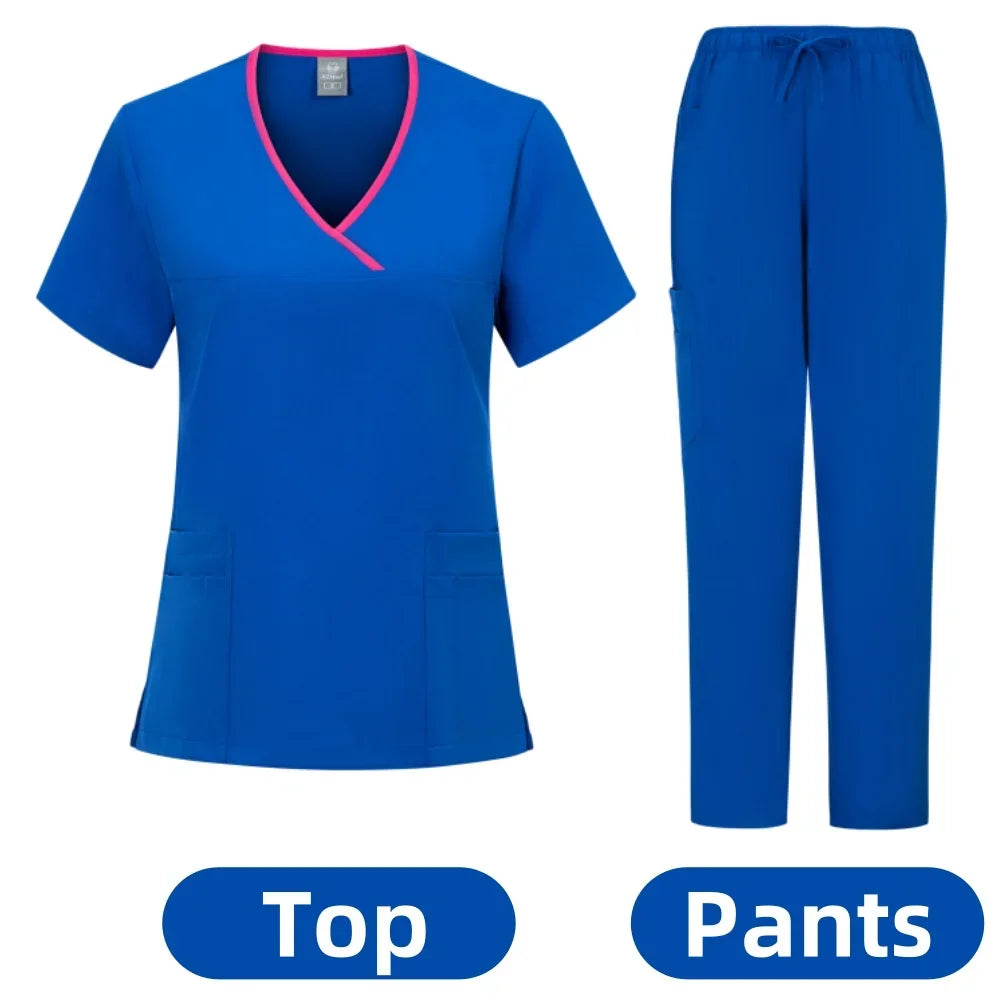 Medical Nurse Beauty Salon Workwear Clinical Scrubs Top + Pant Spa Doctor Nursing Tunic Suit Surgical Uniforms Woman Scrub Set